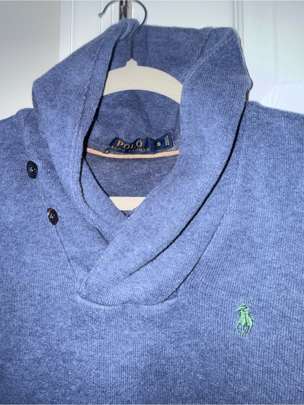 Polo by Ralph Lauren Navy Turtleneck Sweater with Tan Elbow Patches - Picture 2 of 3